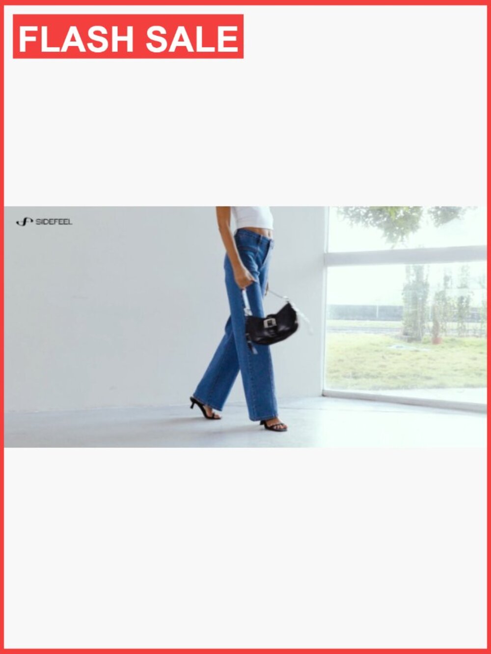 High Waisted Wide Leg Jeans Stretchy Baggy Denim Pants - Picture 7 of 7